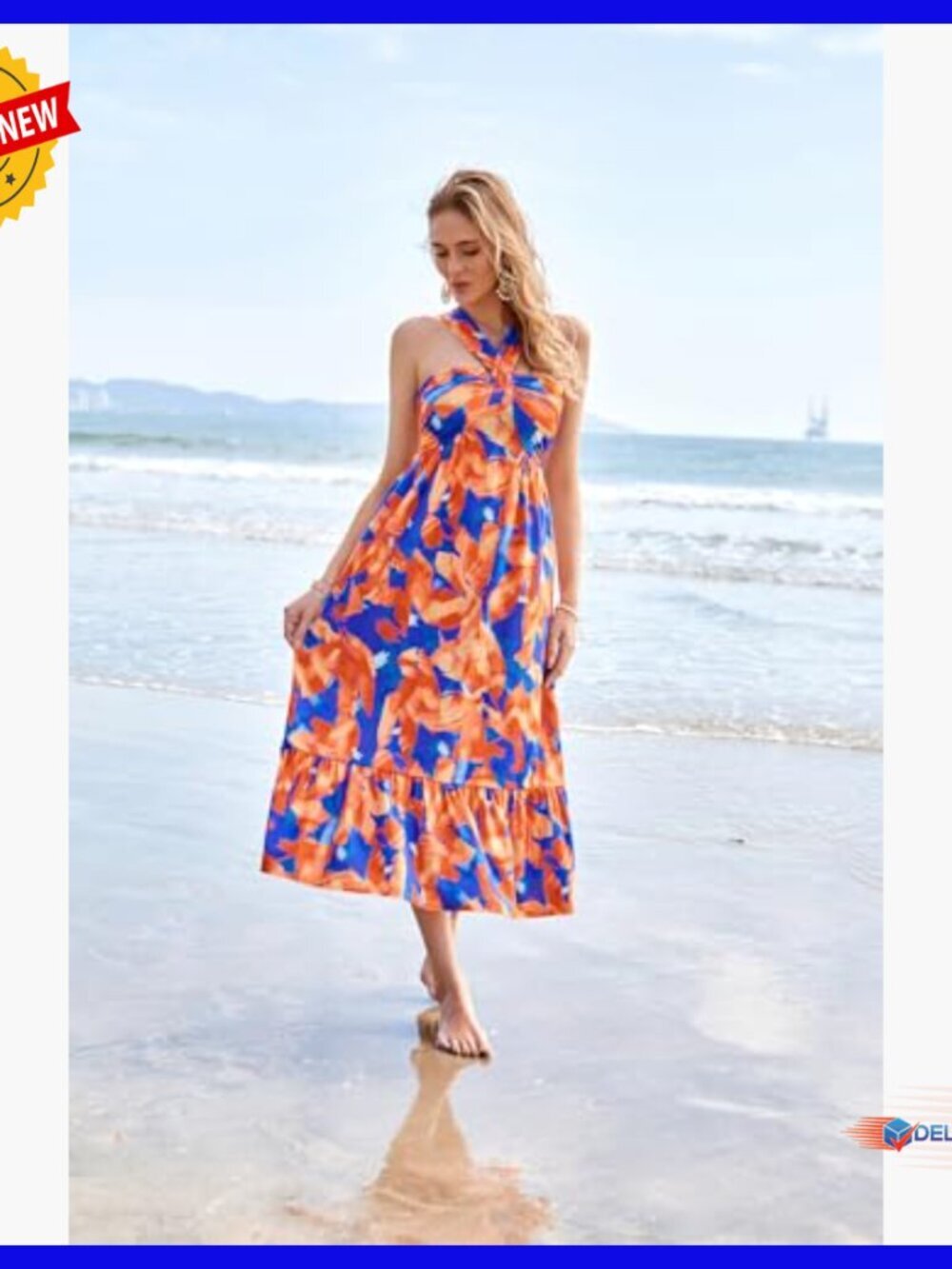 Floral Maxi Dress with Halter Neck and Side Pockets for Summer - Picture 2 of 7
